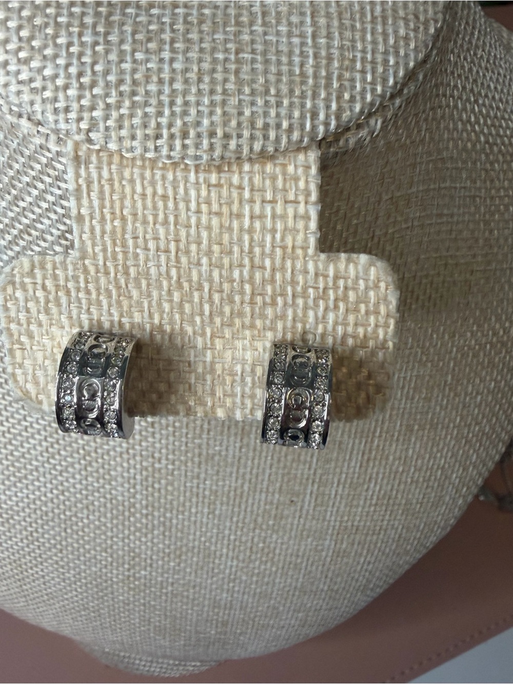 Authentic Vintage Christian Dior CD Logo Rhinestone Huggie Clip On Earrings